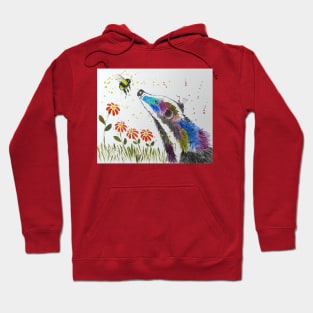 Colourful Badger and a Bee among Flowers Hoodie